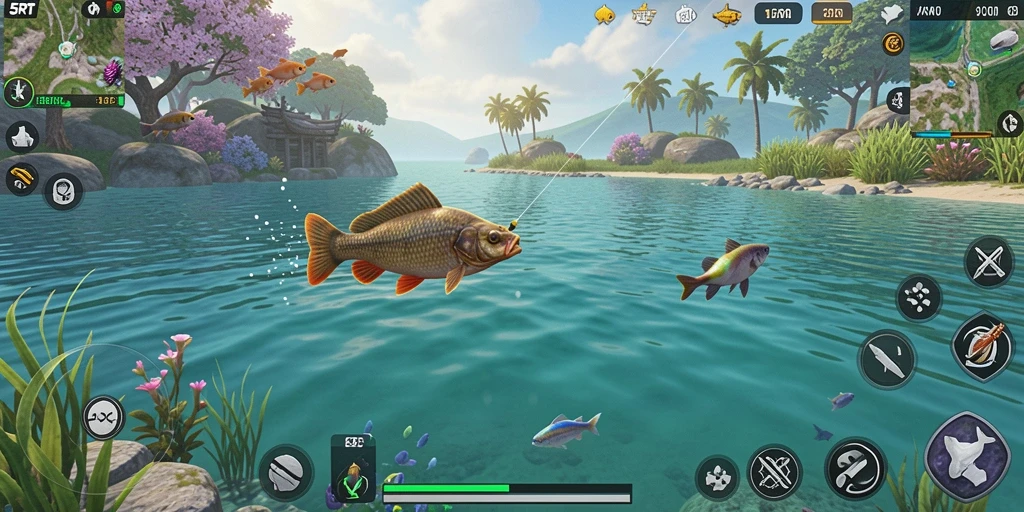 Tampilan gameplay <strong>5RT</strong> yang memukau menampilkan aksi memancing yang seru.