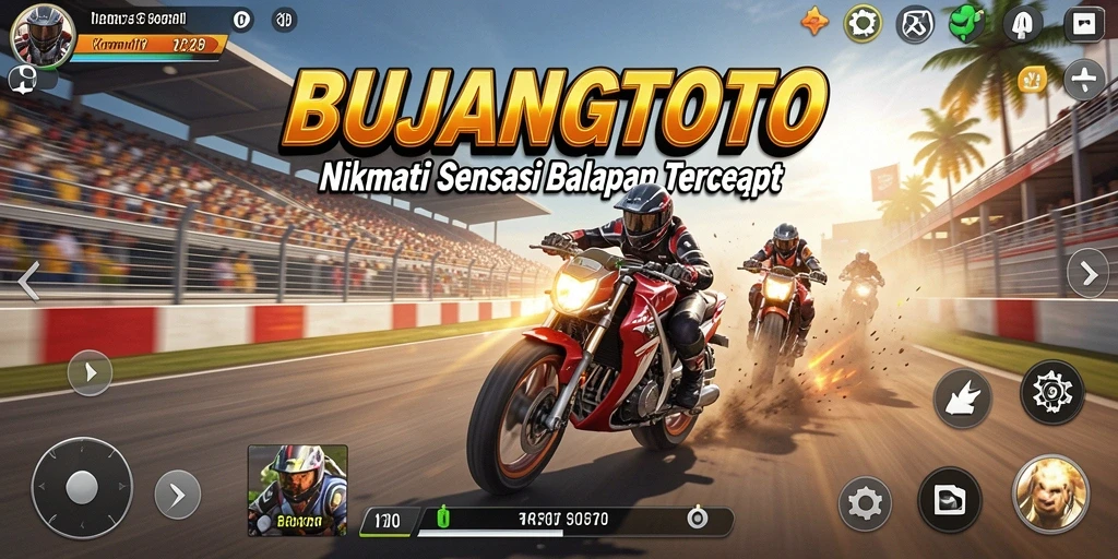 Screenshot gameplay BUJANGTOTO menampilkan aksi balapan yang mendebarkan.
