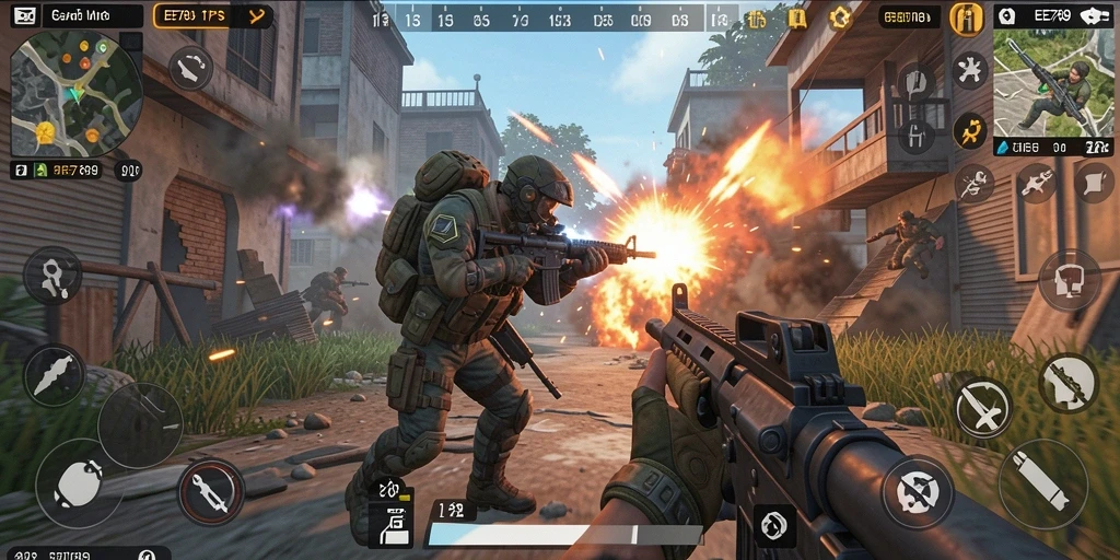 Screenshot gameplay EE789 menampilkan aksi tempur seru dalam suasana yang menegangkan.
