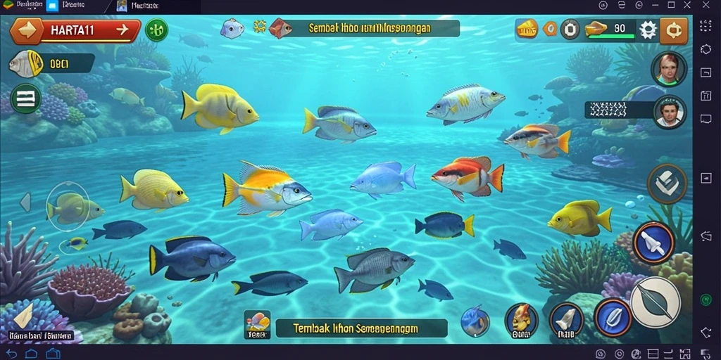 Tampilan gameplay HARTA11 dengan aksi menembak ikan yang seru.