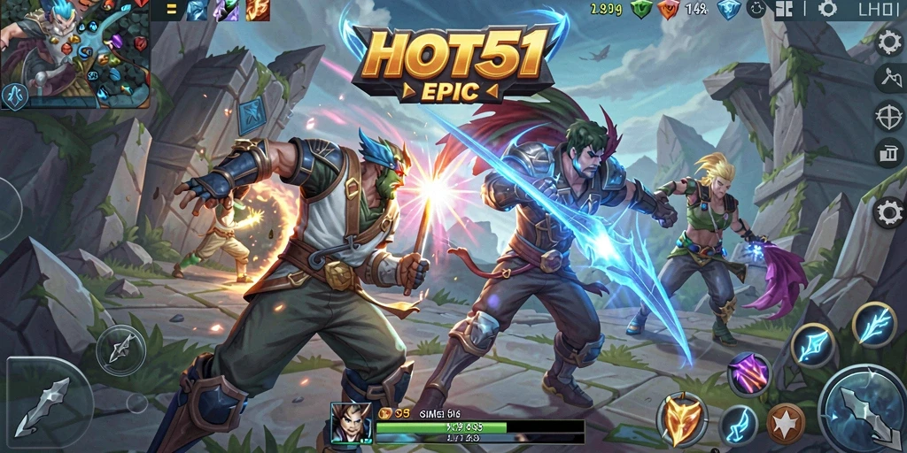Menampilkan momen aksi intens dalam gameplay MOBA HOT51.