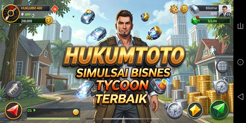 Tampilan gameplay HUKUMTOTO dengan elemen bisnis yang menarik.
