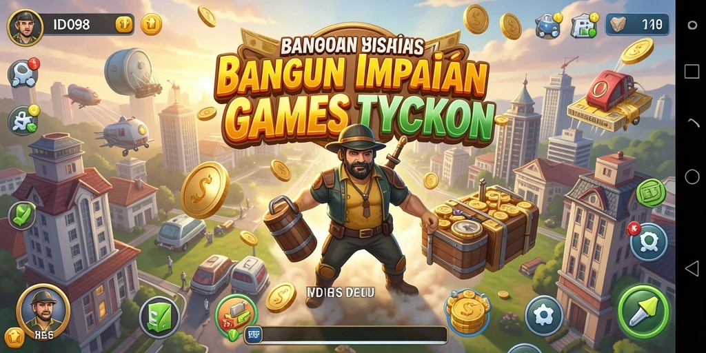 Tangkapan layar utama ID098 menampilkan keseruan dalam membangun bisnis Tycoon.