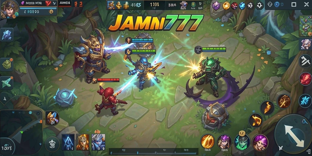Tampilan gameplay seru dari JAMIN777 dalam pertarungan MOBA.