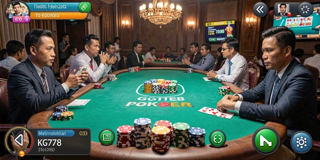 Tampilan gameplay seru dalam aplikasi KG778 yang menghadirkan Poker langsung.