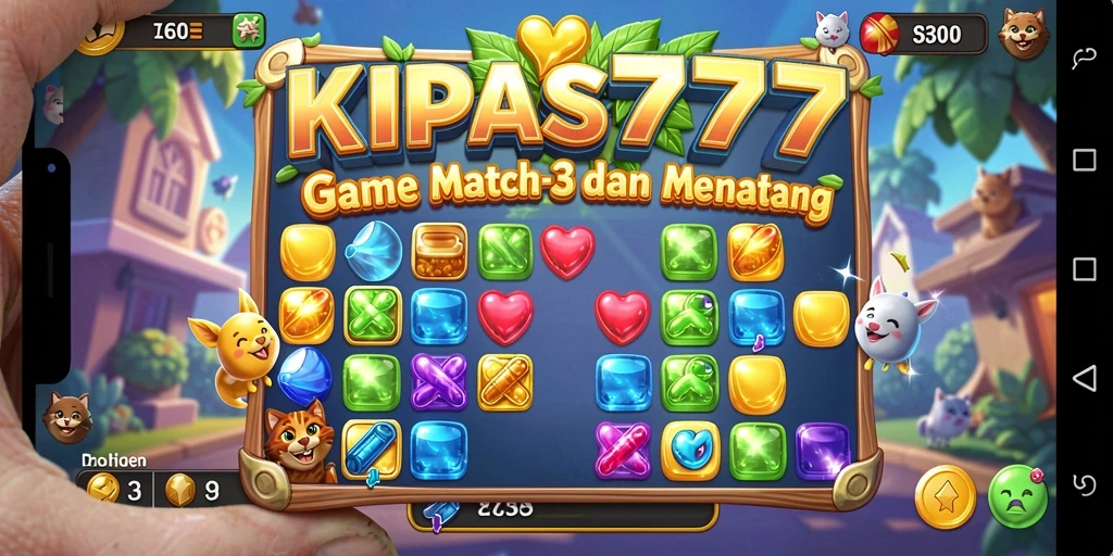 Tampilan gameplay menarik di KIPAS777 saat mencocokkan elemen Match-3.