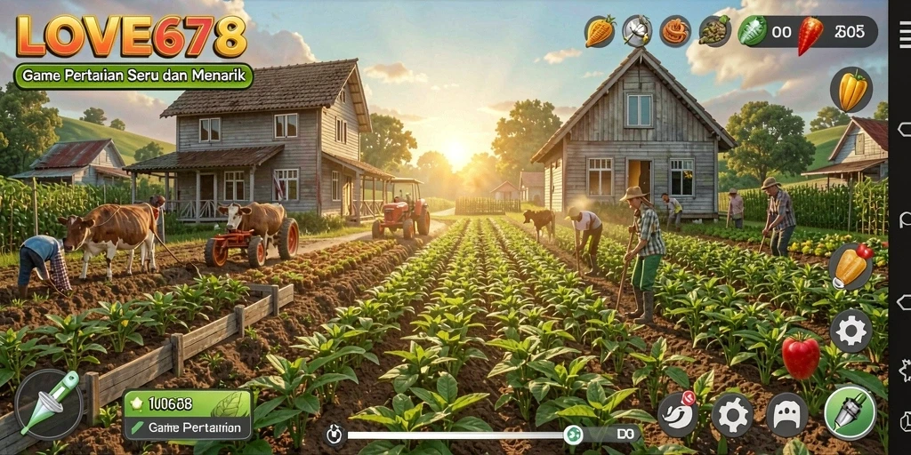 Tampilan gameplay LOVE678 dengan aktivitas pertanian yang seru.