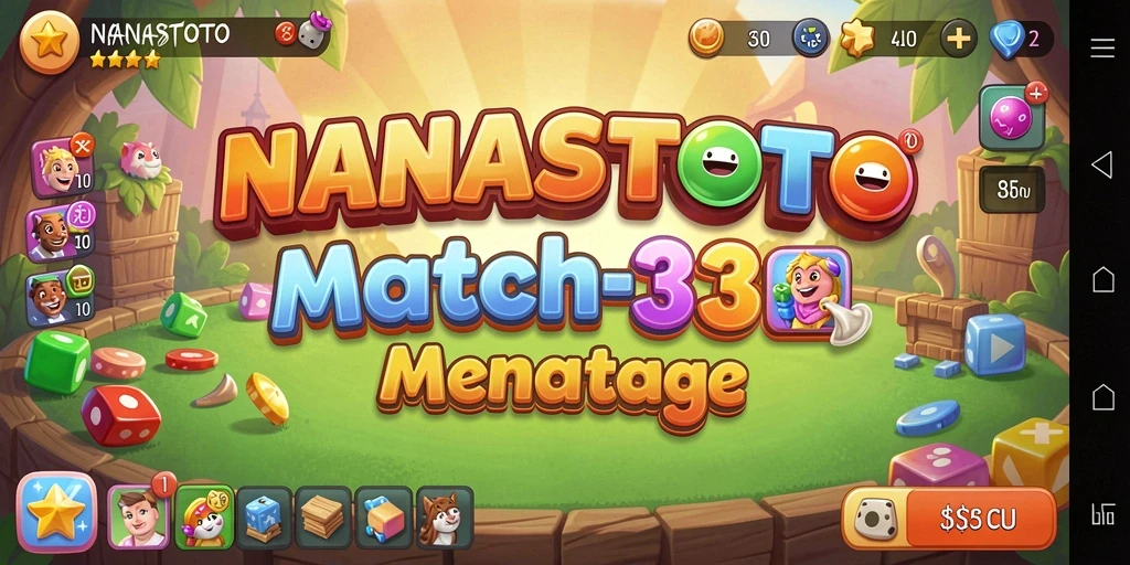 Tangkapan layar NANASTOTO menunjukkan gameplay Match-3 yang seru.