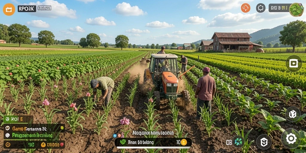Tangkapan layar gameplay <strong>RPOK</strong> menampilkan aktivitas bertani yang seru dan interaktif.