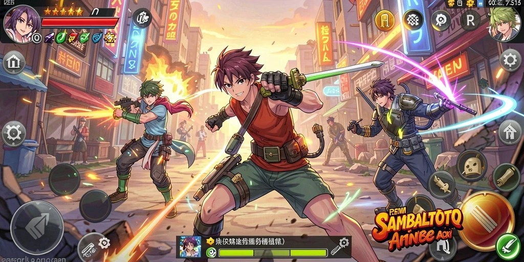 Screenshot dari gameplay SAMBALTOTO menampilkan pertarungan karakter Anime yang seru.