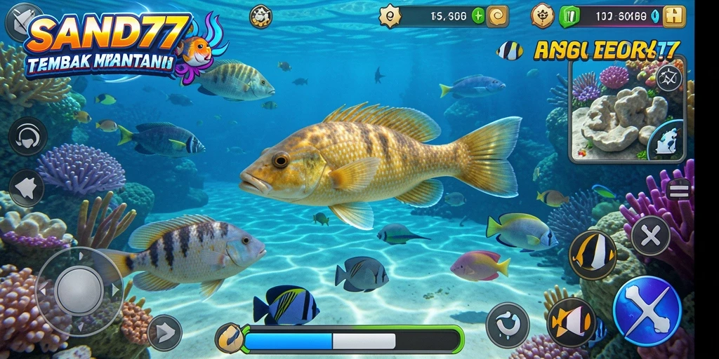 Gameplay seru menangkap ikan berwarna-warni di SAND77.