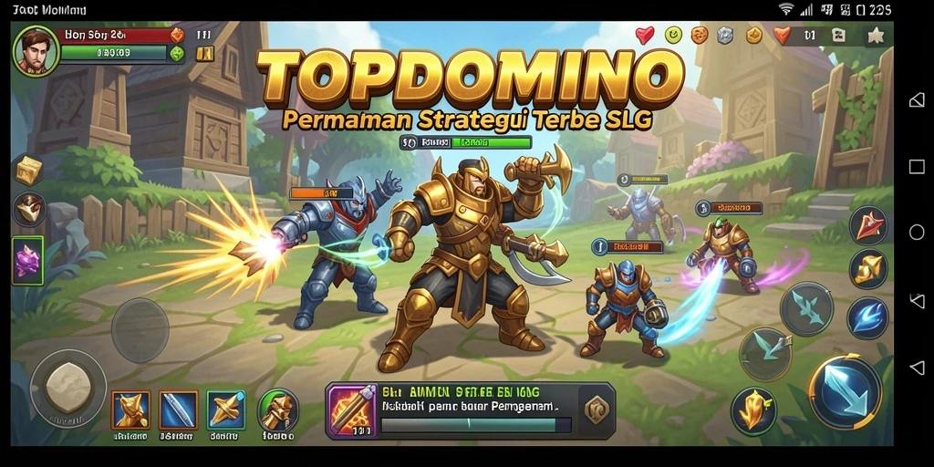 Tangkapan layar gameplay TOPDOMINO yang menampilkan strategi dan pertempuran.
