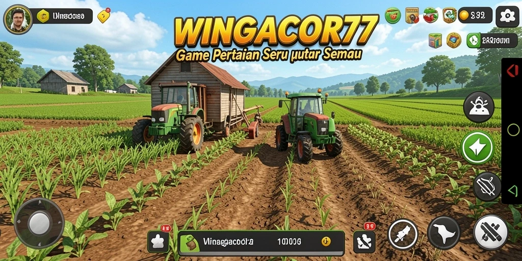 Tampilan gameplay <strong>WINGACOR77</strong> yang menunjukkan aktivitas pertanian yang menyenangkan.